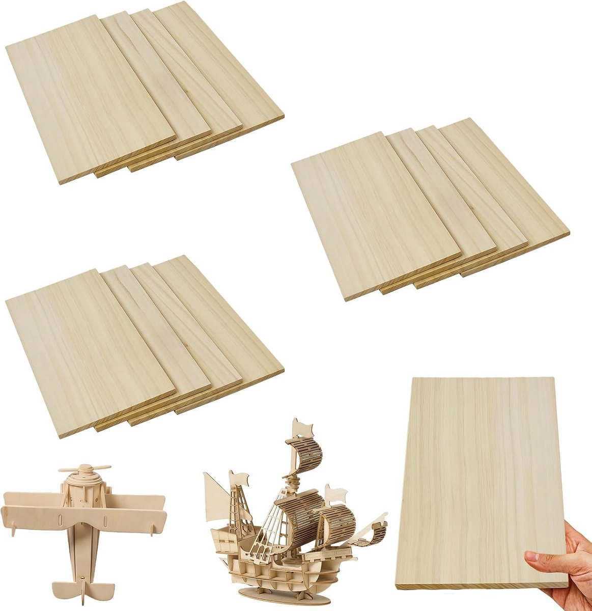 12 Houten Patroonplaten 200x100x3 mm - Lichtgewicht DIY Craft Materiaal voor Creatieve Ontwerpen en Ambachten