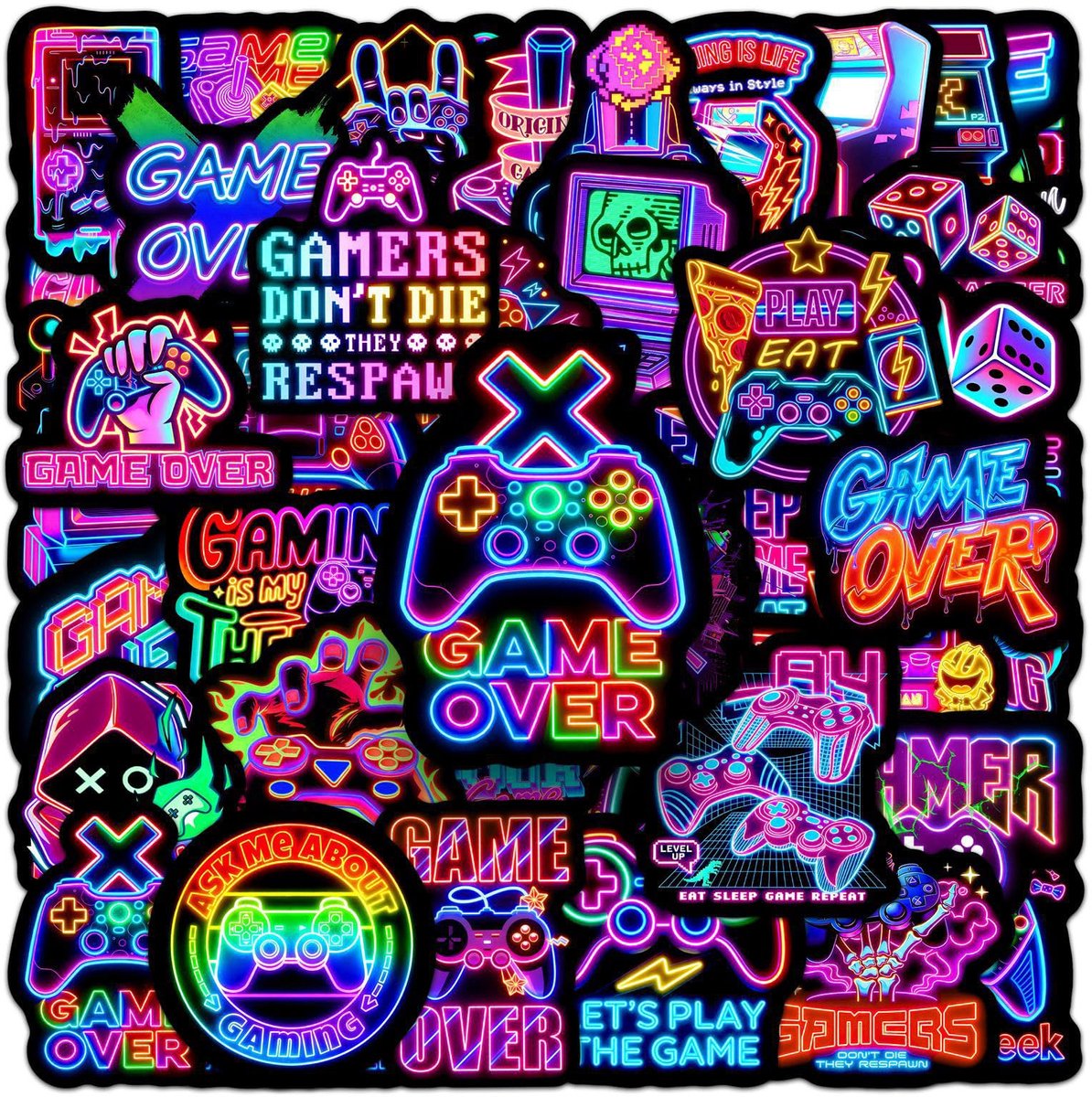 50 stuks gaming neonstickers voor kinderen en volwassenen, PVC gamingstickers met meerdere patronen, coole - ShopVlot