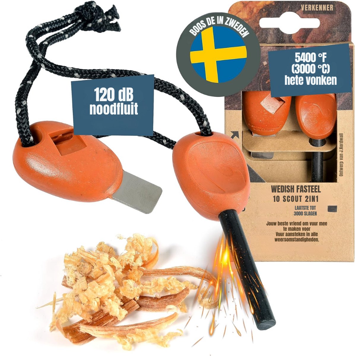 Allvia® Fire kit - Firesteel - Vuurmaker - Oranje - 10cm x 3cm x 1cm