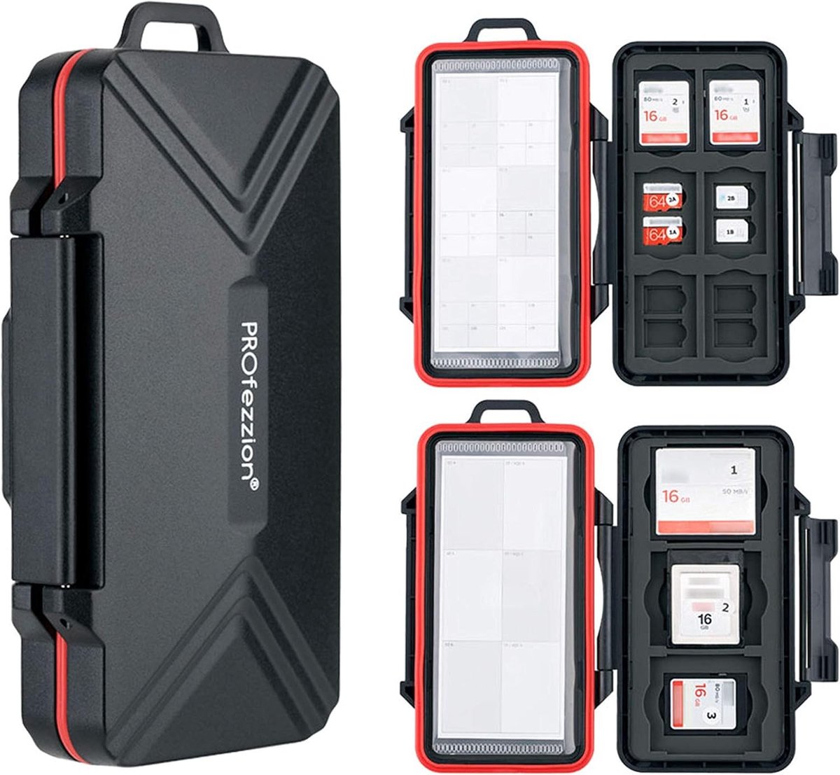 48 Slots SD Card Houder - Antischok Geheugenkaart Organizer voor SDXC, SDHC, Micro SD en CompactFlash Kaarten