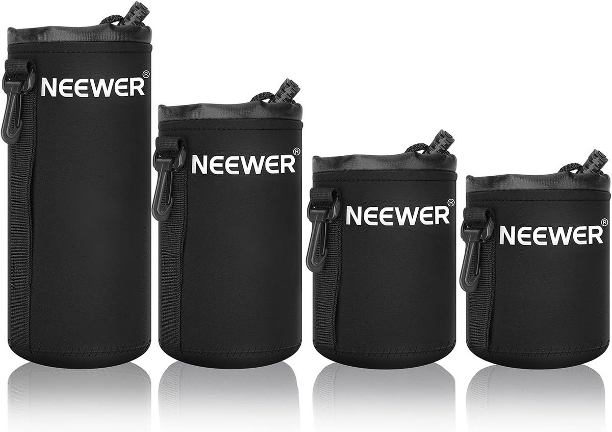 4-delige Lens Tas met Dikke Neopreen Bescherming voor DSLR Camera Lenzen - Geschikt voor Canon, Nikon, Sony en Olympus - Inclusief Kleine, Medium, Grote en XL Maten