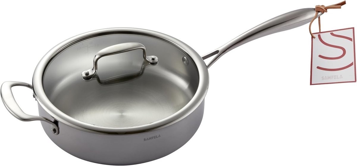 Sauteerpan - Roestvrijstaal - 24 cm - Met Glazen Deksel - Voor Koken op Alle Fornuizen