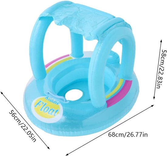 Baby Zwembad Float - Zwemband Peuter - Veilig Zwemmen - Met Zonnescherm - 68x58x56 cm - Blauw — afbeelding 4