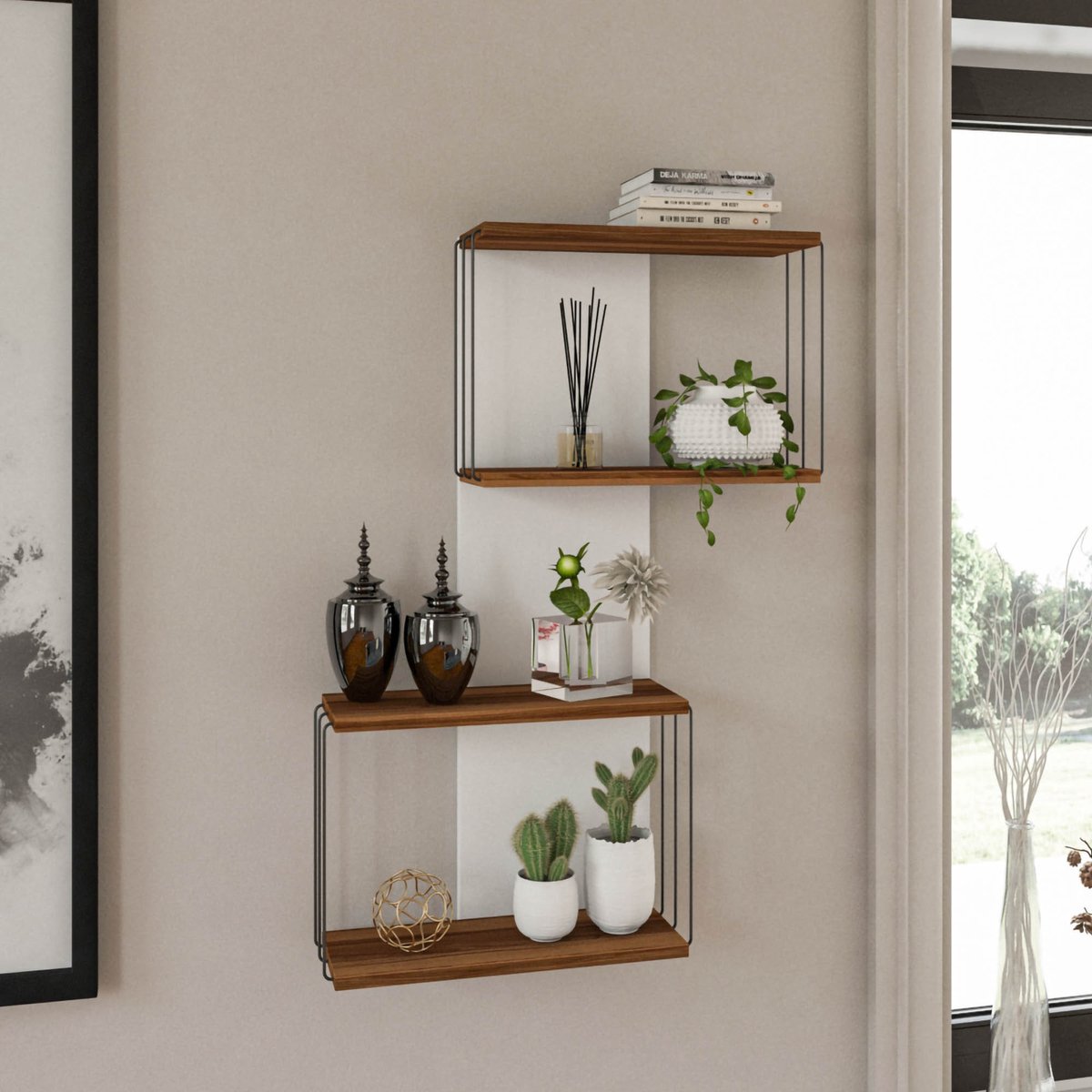 Skye Decor , Wandplank, Destan - Pine, Gemelamineerde spaanplaat, Grenen, 65 x 19 x 96 cm Wit|Bruin