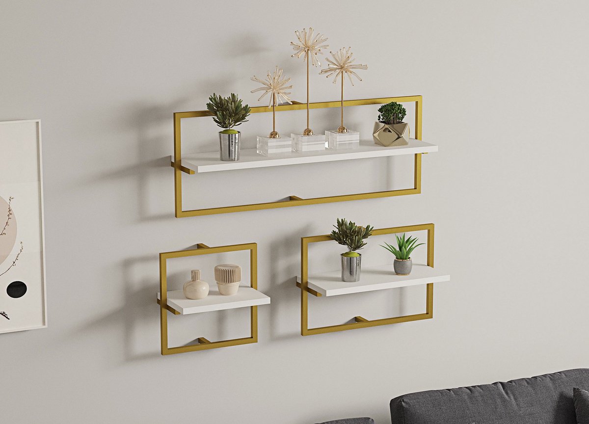 Skye Decor , Wandplank, Yeso - White Gold, Gemelamineerde spaanplaat, Wit & Goud, 80 x 20 x 30 cm