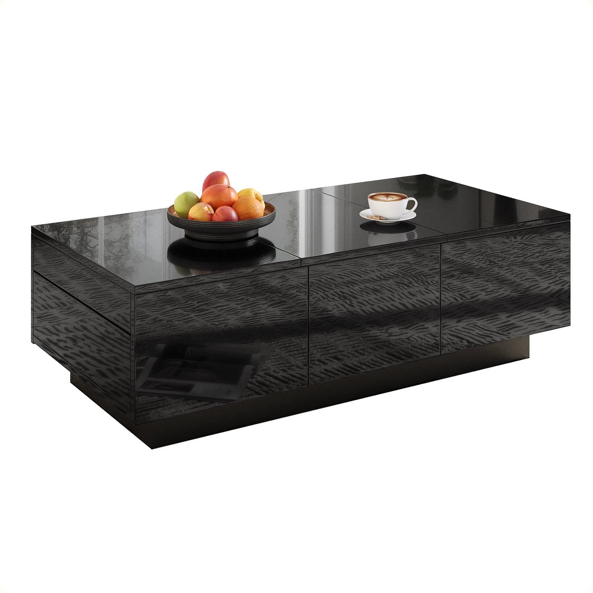 Merax Zwarte Hoogglans Salontafel met Opbergruimte en 2 Lades – Rechthoekige Woonkamertafel met Schuifbladen – 100 x 50 x 31 cm