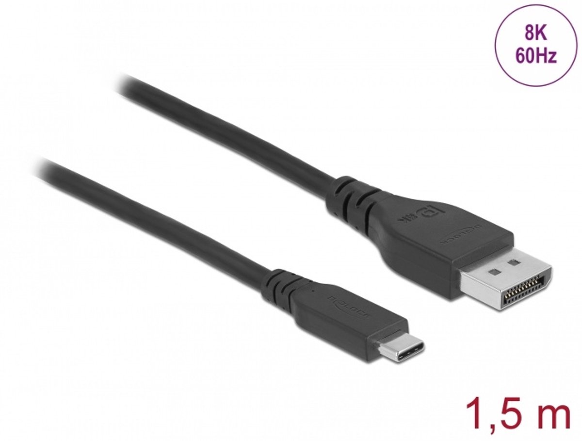 Image of Delock Bidirectional USB Type-C™ to DisplayPort Cable (DP Alt Mode) 8K 60 Hz 1.5 m DP 8K certified