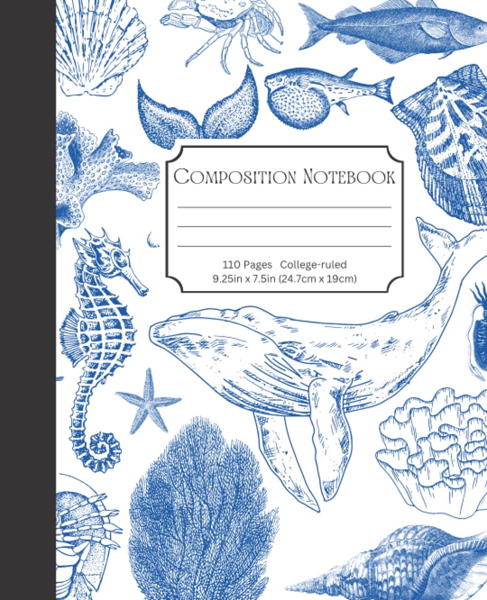 Blue Vintage Ocean Themed Composition Notebook: 9.25in x 7.5in College Ruled 110 Page Notebook - ShopVlot