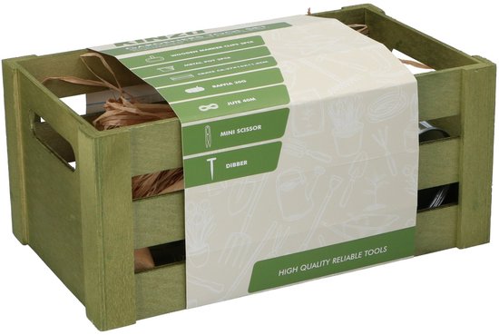 Kinzo Tuingereedschap Set - Tuinierset met Houten Tuinkist en 2 Metalen Plantenpotten - Tuinaccessoires Set voor Planten Verzorging - Kweekset Planten met Plantlabels Set - Groen van Kinzo — afbeelding 5