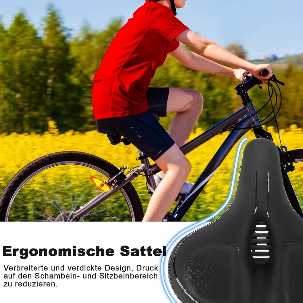 Fietszadel dames super comfort - Zwart - Breed - Ademend en waterdicht - Voor stadsfiets en e-bike