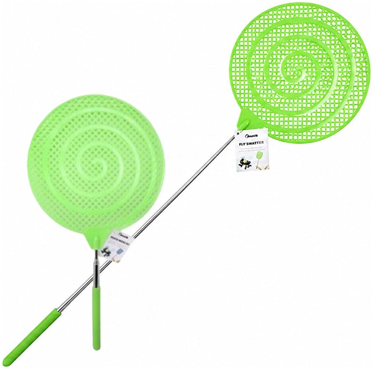 Concorde Vliegenmepper compact - 2x - Uitschuifbaar tot 60 cm - groen - Insecten killer