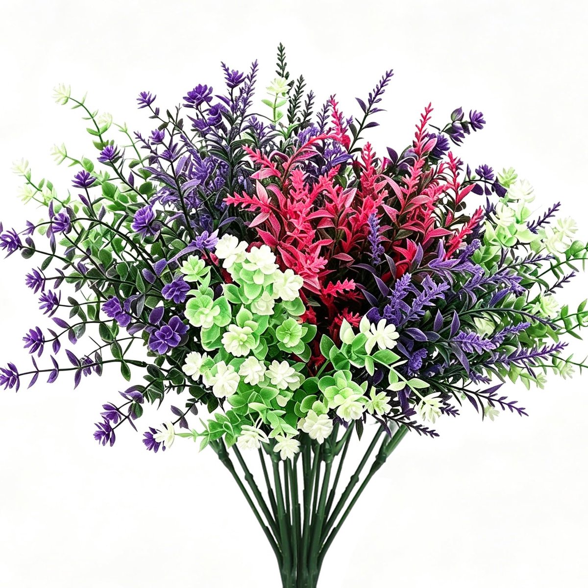 Famanu Set van 16 bundels kunstplanten, weerbestendig en uv-bestendig, kunstbloemen voor binnen en buiten, perfect voor balkonbak en tuindecoratie Zwart