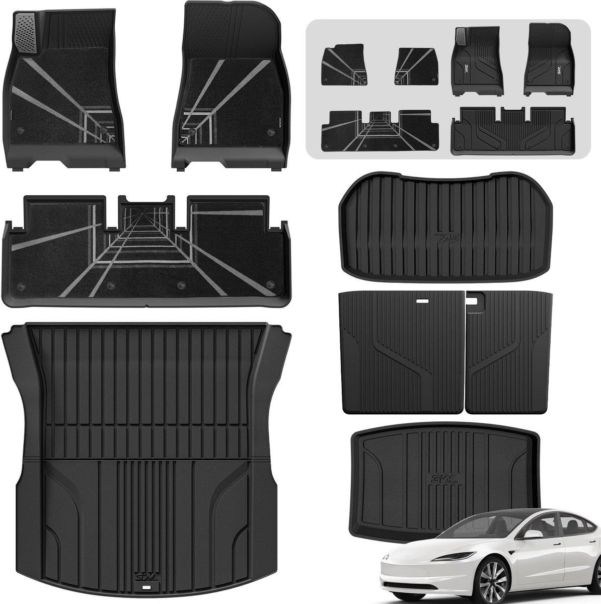 Famanu – Vloermatten voor Model 3 2024-2025, set van 8 stuks, auto-vloermatten met speciale overlay, anti-slip en waterdicht