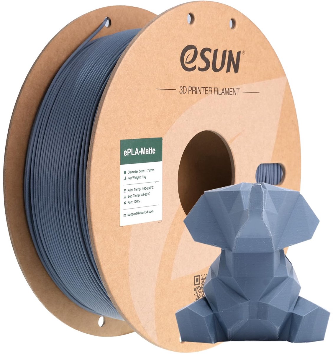 eSUN Geüpgraded Mat PLA 3D Printer Filament 1.75mm 1kg Donkergrijs - ShopVlot