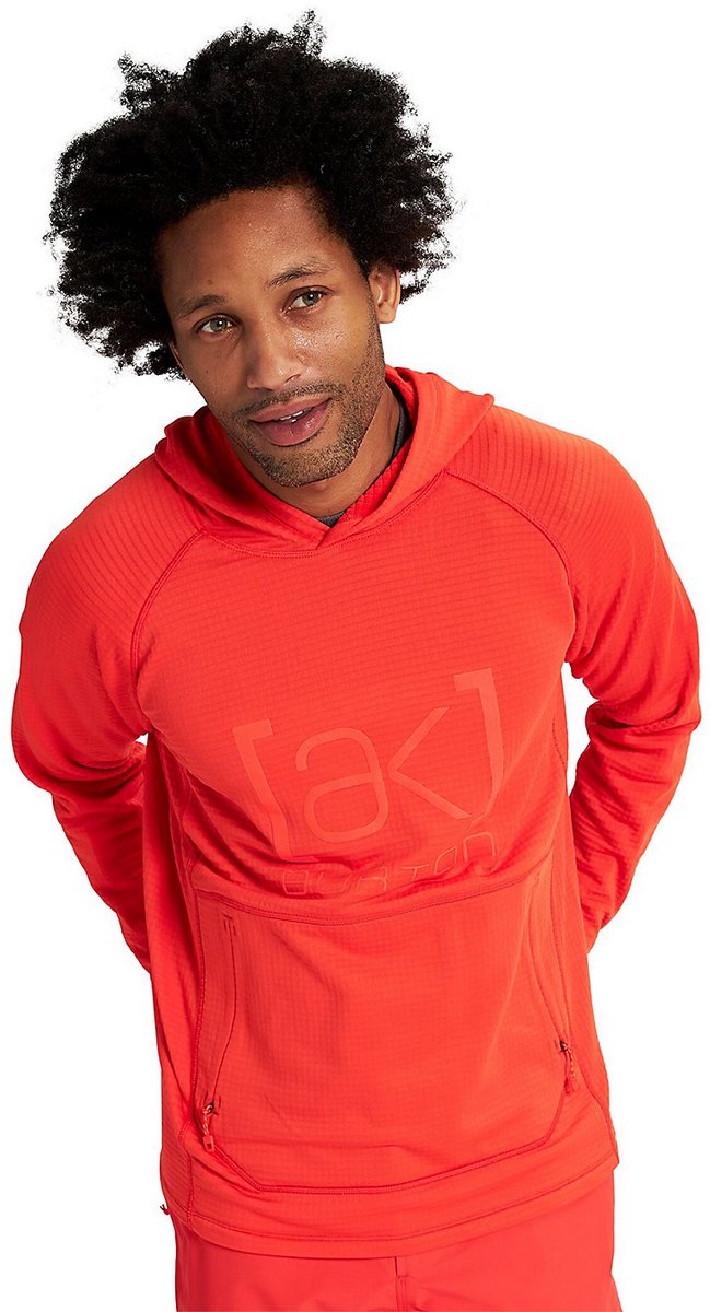 BURTON - Men's [ak] Helium Grid Hooded Pullover Fleece - m - Fiesta Red