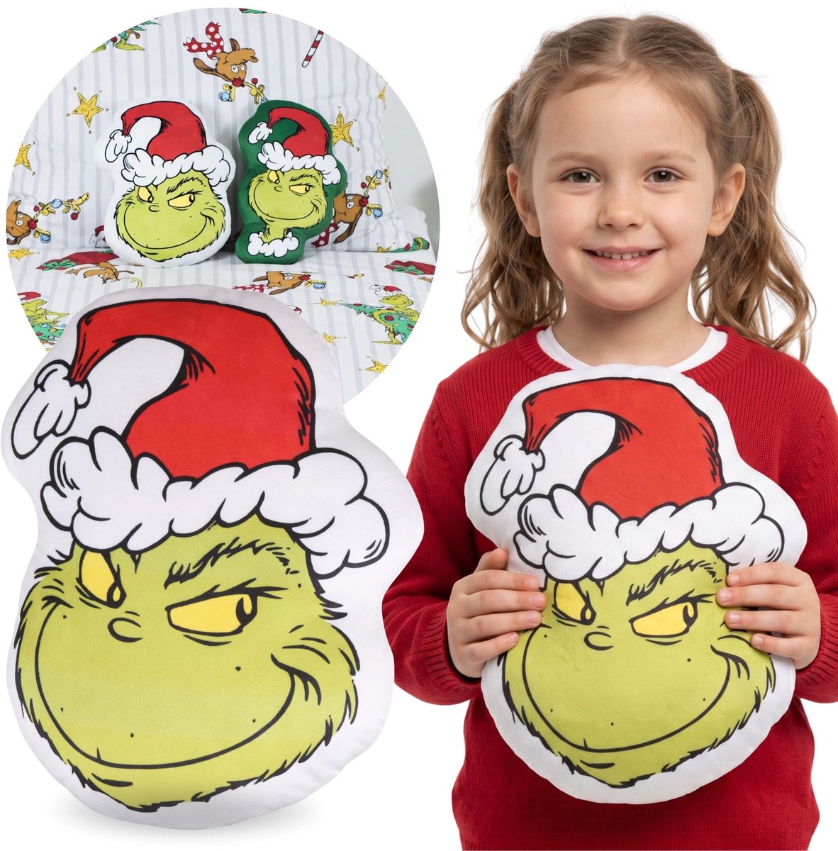 Grinch Kerst, ZACHT decoratief kussen, sierkussen voor de kamer, VELOURS vormkussen 36x29cm OEKO-TEX