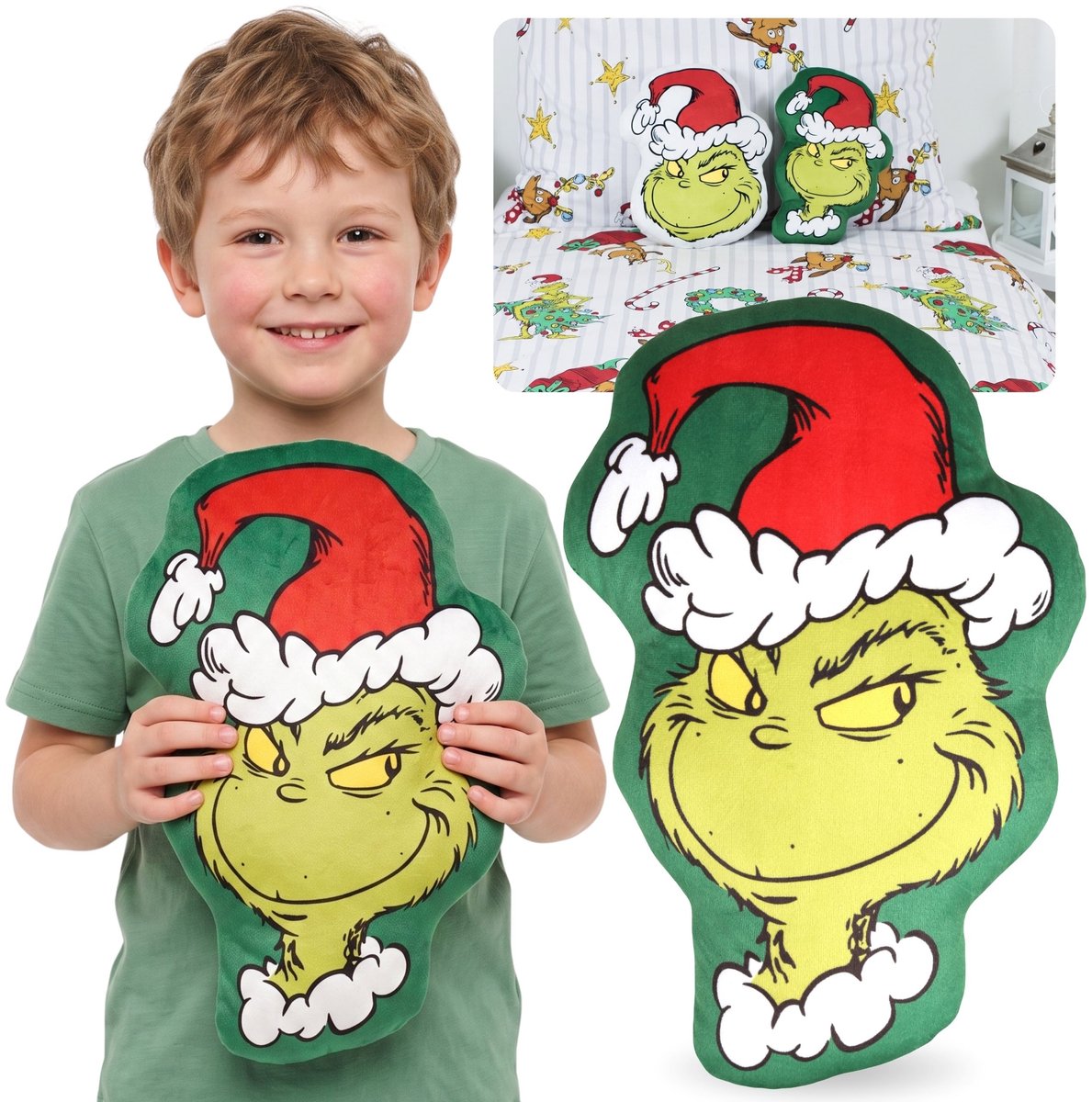 Grinch Kerst, ZACHT Sierkussen, decoratief voor de kamer, VELOURS vormkussen 32x22cm OEKO-TEX