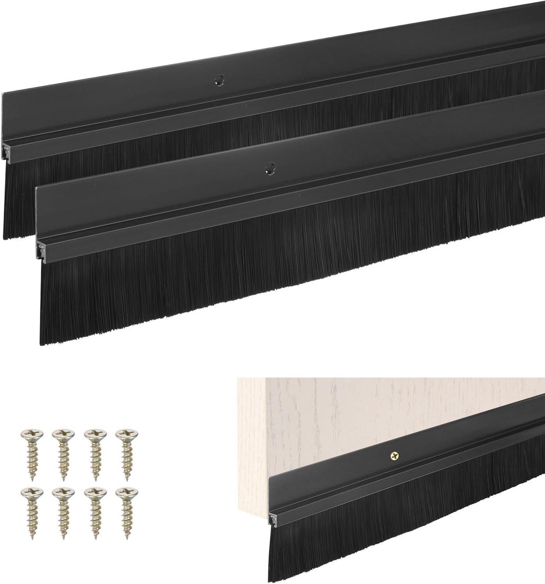 2 Pack Deurborstel voor Onderkant, 99cm L x 5.5cm B, Aluminium Basis met Nylon Borstel voor Effectieve Dichtingen en Weerbestendige Isolatie in Huis en Garage