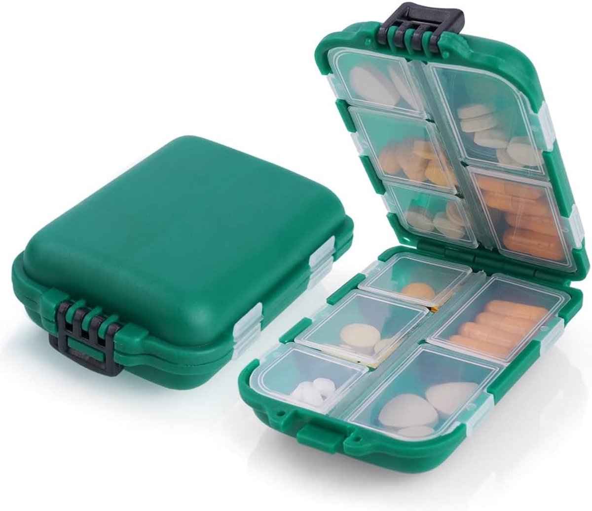 Draagbare Medicijnopslagdoos met 10 Compartimenten, Transparante Pillendoos voor Vitaminen, Supplementen en Medicatie voor Thuis of Op Reis