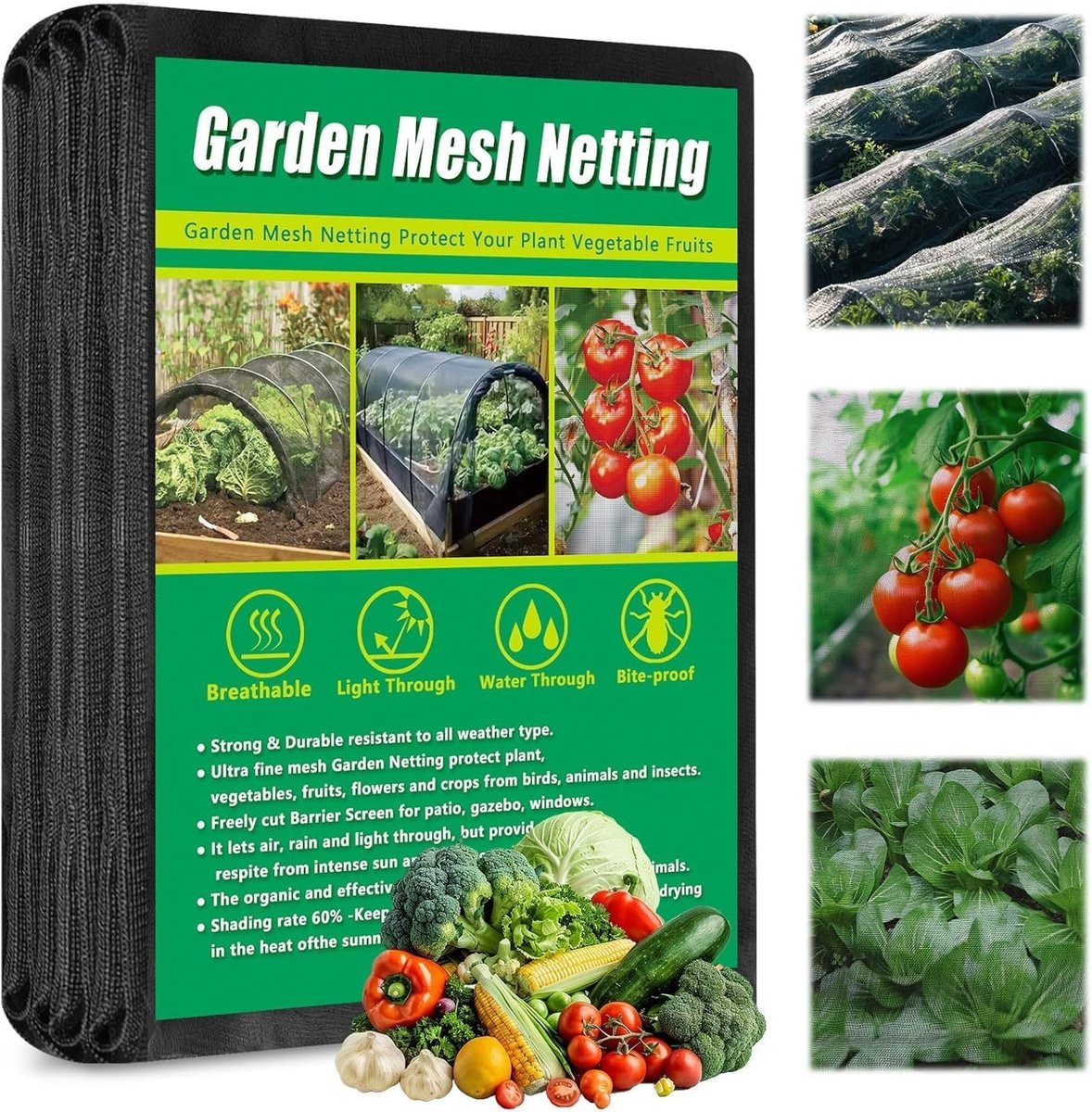 Insectenwerend net voor de tuin, zwart, nano-versterkt, beschermend gaas voor groenteplanten, fruitbomen en bloemen, ideaal voor kassen en plantenbescherming