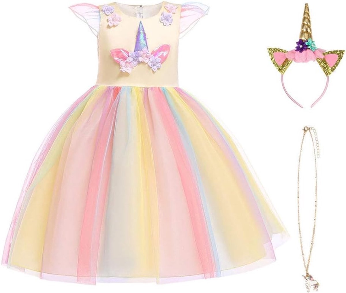 Unicorn Kostuum voor Meisjes, Prinsessenjurk met Sieraden en Hoofdband voor Verjaardagen, Cosplay en Halloween, Leeftijd 2-10 Jaar