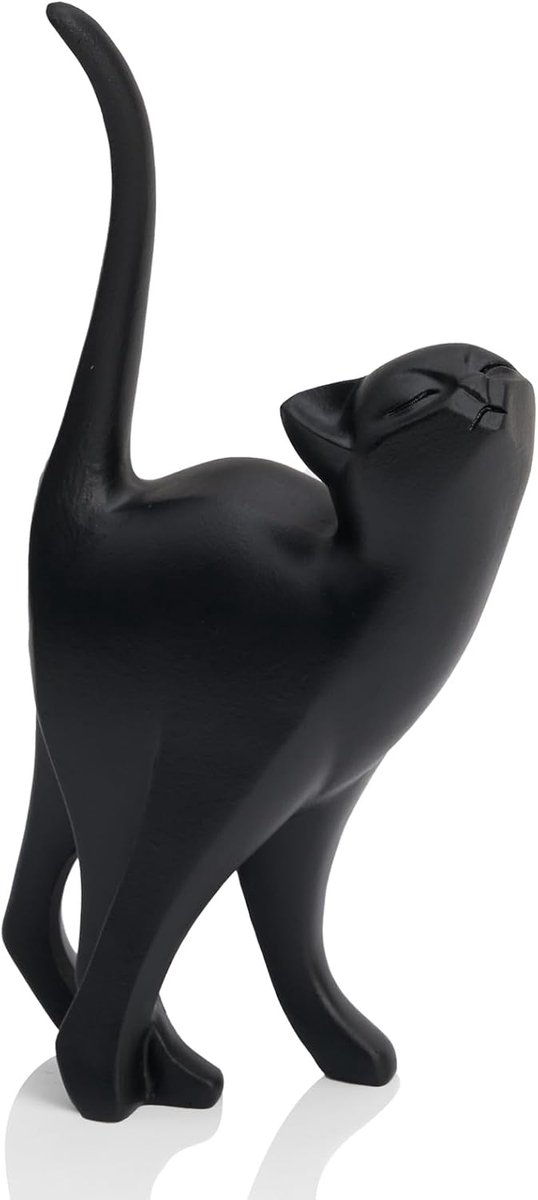 Zwart Kattenbeeld 17 cm - Minimalistische Kat Sculptuur met Elegante Lijnen - Moderne Woondecoratie voor Woonkamer en Bureau - Cadeau voor Kattenliefhebbers
