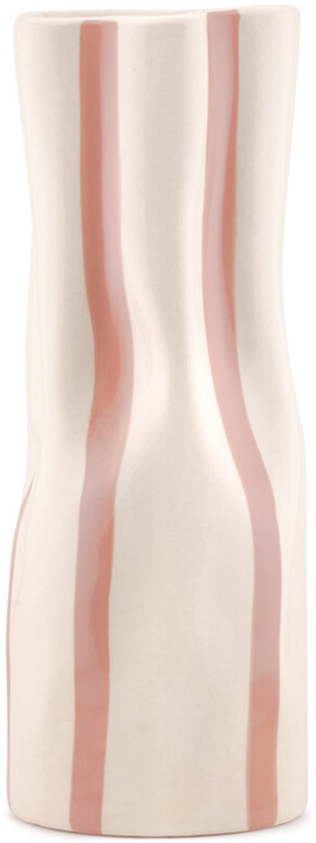 Aardewerk vaas beige gestreept