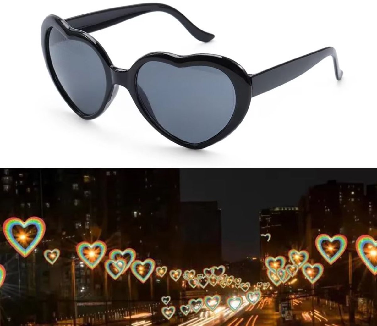 Hartjes bril - Zonnebril - Licht in hartjesvorm - Hartjes zien door bril - Hartvormige bril - Diffractie bril - Lichtbrekingsbril - Feestbril - Festival bril - Party glasses - Heart shaped - Jonyx