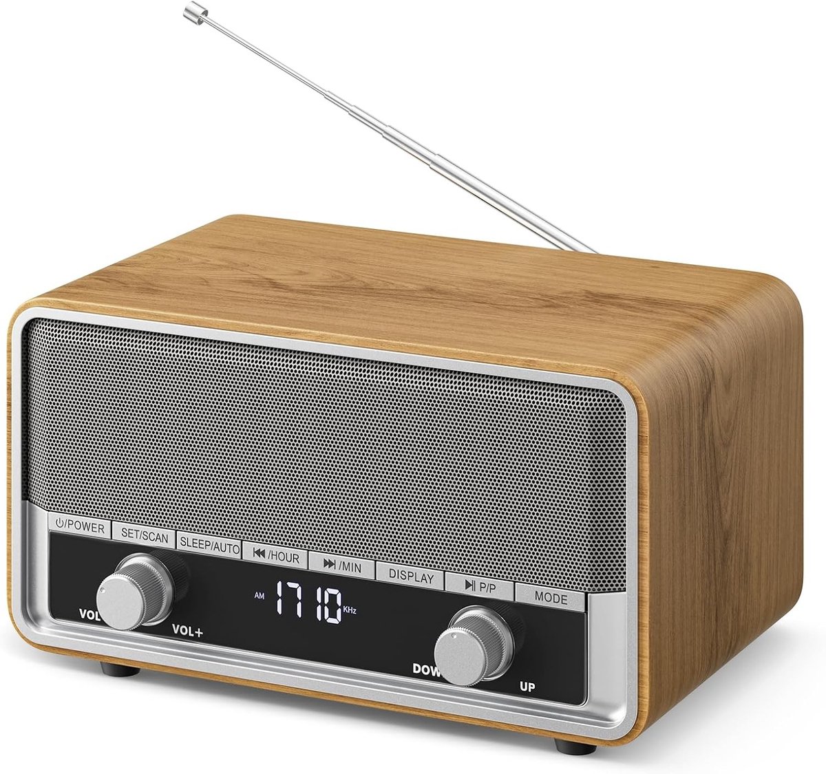 Retro AM/FM-radio met digitale wandstekker - Hout - Digitale Radio met Bluetooth en LCD-Display - Voor Slaapkamer en Kantoor