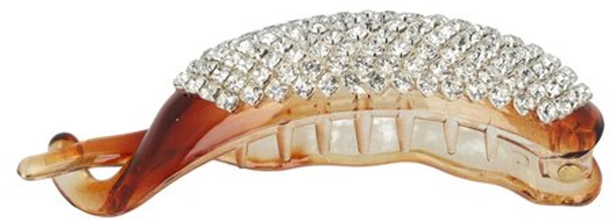 Haarsoires Haarspeld Haarclip 7cm - Strass Steentjes - Kunststof - Bruin - Hair Clip - Decoratieve Haaraccessoire