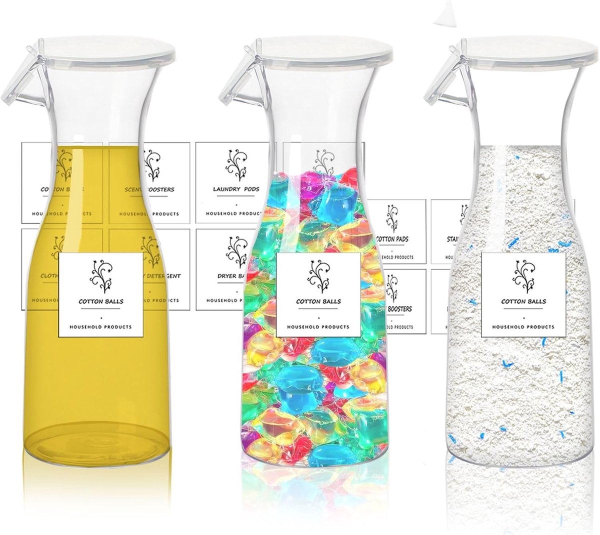 Set van 3 Vloeibare Dispenserflessen 1700 ml met V-vormige Tuit en 16 Waterdichte Labels, Transparante Plastic Opbergoplossing voor Wasmiddel en Huishoudelijke Reiniging