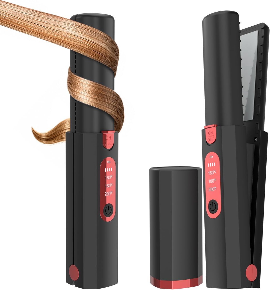 Draadloze stijltang, draagbaar reisapparaat met 5000mAh capaciteit, 2-in-1 lichtgewicht stijltang en krultang met keramische elementen, snelle opwarmtijd van 20 seconden, oplaadbaar via USB-C, stijltang voor onderweg voor vrouwen