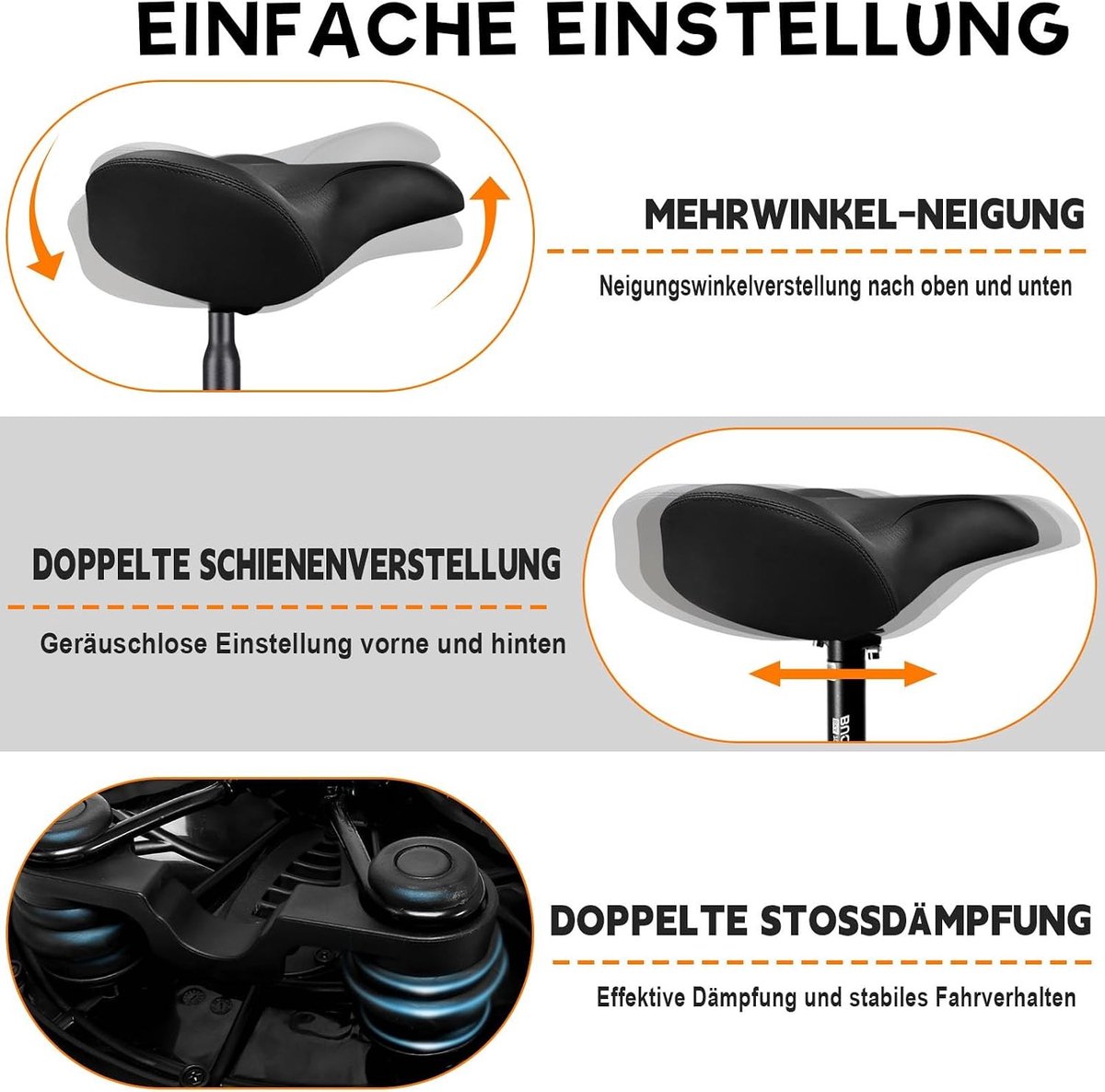 Fietszadel Dames Super Comfort - Zwart - Ergonomisch Ontwerp - Voor Lange Ritten