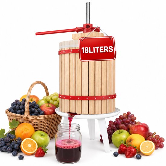 Aufun Fruitpers Van Beukenhout, Incl. Persdoek, Handmatige Wijnpers, Sappers, Maischepers, Fruitmolen (Fruitpers, 18 Liter) van aufun — afbeelding 2