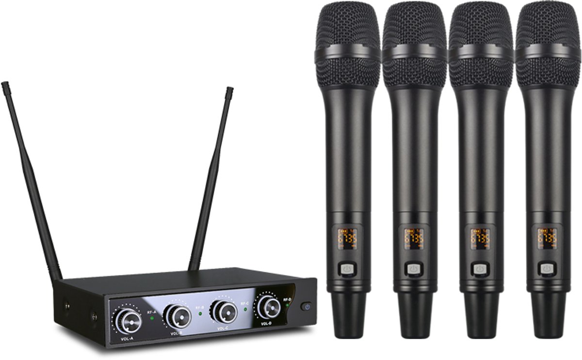 Professionele draadloze microfoon in 4-pack met vaste ontvanger
