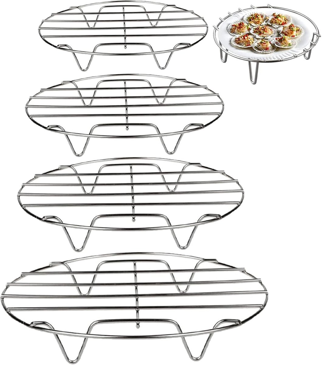 Ronde Stoomrekken voor Potten - 4 Stuks RVS Stoom- en Koelrekken voor Vlees, Vis en BBQ - Geschikt voor 16/18/20/22 cm Potten