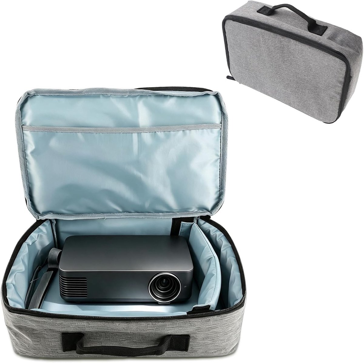 Draagbare projectortas van nylon, 13,6 x 7,9 x 4 inch, met stevige handgreep, ideaal voor reizen en bescherming van je projector, grijs