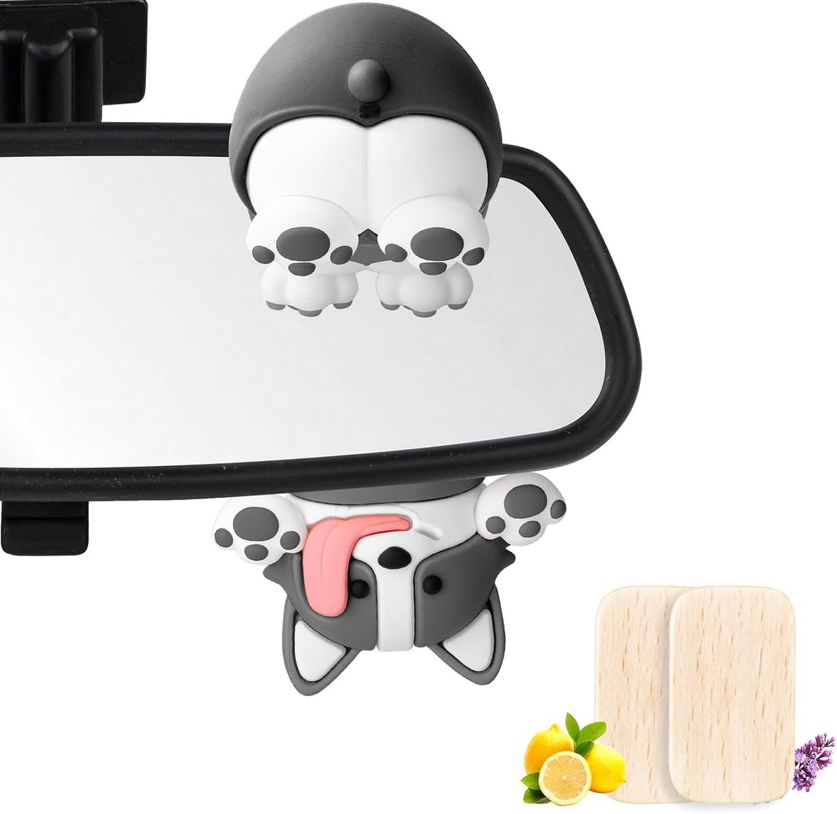 Schattige en Grappige Waving Dog Hangdecoratie met Luchtverfrisser voor Auto Interieur, Achteruitkijkspiegel Ornamenten en Accessoires (Grijs)