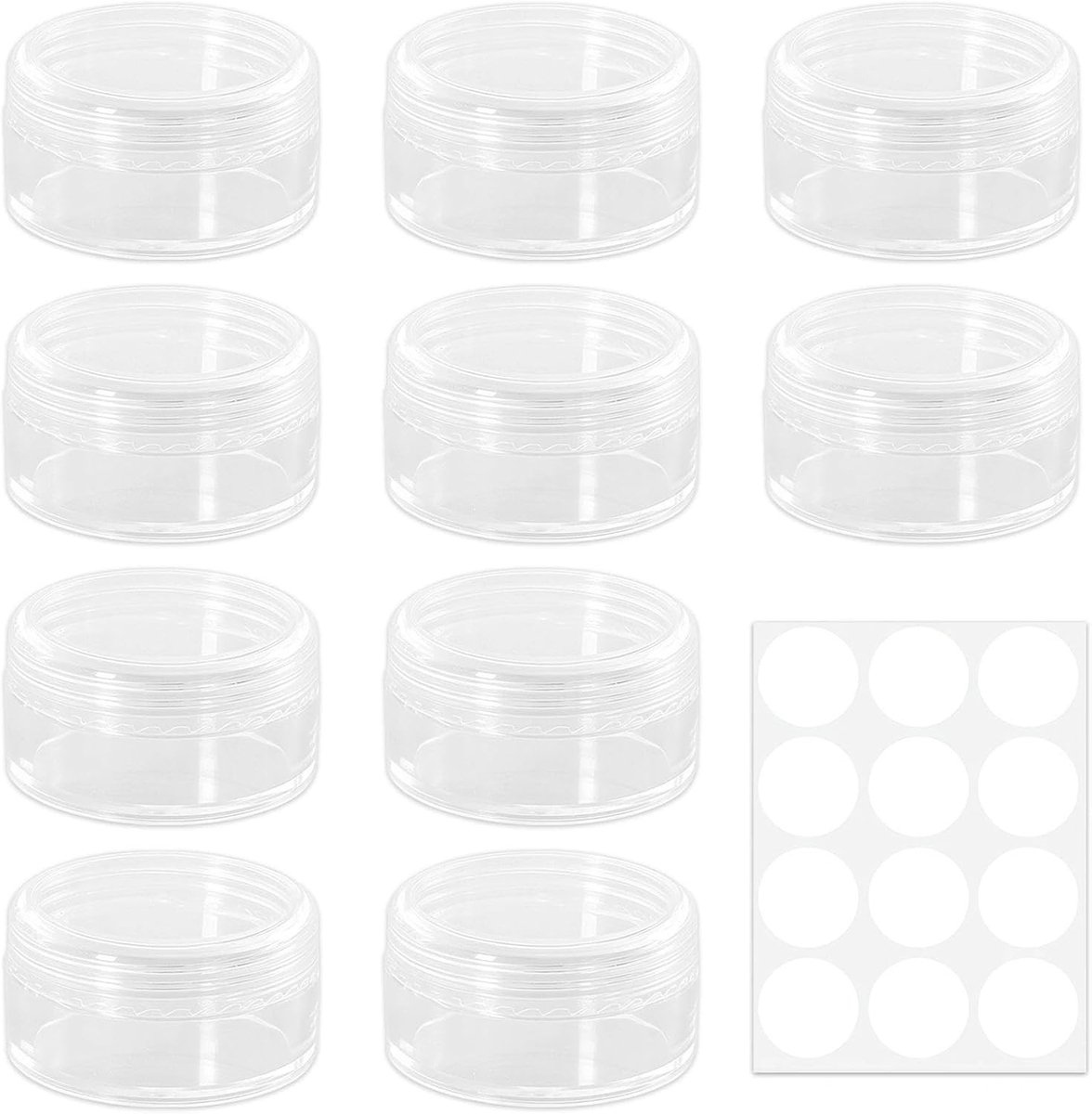 Kleine Potjes met Deksel - Transparant - 10 ml - Kunststof - Voor Cosmetica en Nailart
