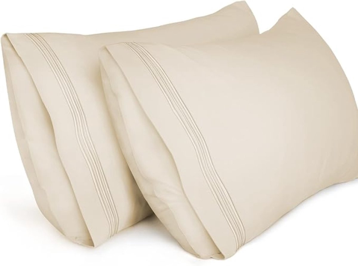 Kussenslopen 40 x 80 cm, Set van 2, Geborsteld Microvezel, Geborduurd, Zachte en Ademende Kussenslopen, Machinewasbaar, Kreukvrij, Beige