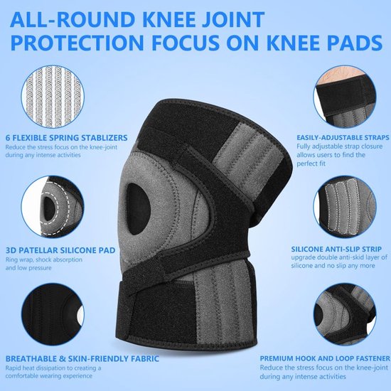 Verstelbare Kniebandage voor Mannen en Vrouwen, Ondersteuning met Zes Stabilisatoren en 360° Compressie, Ideaal voor Meniscus Scheuren, ACL Pijnverlichting en Artrose — afbeelding 5