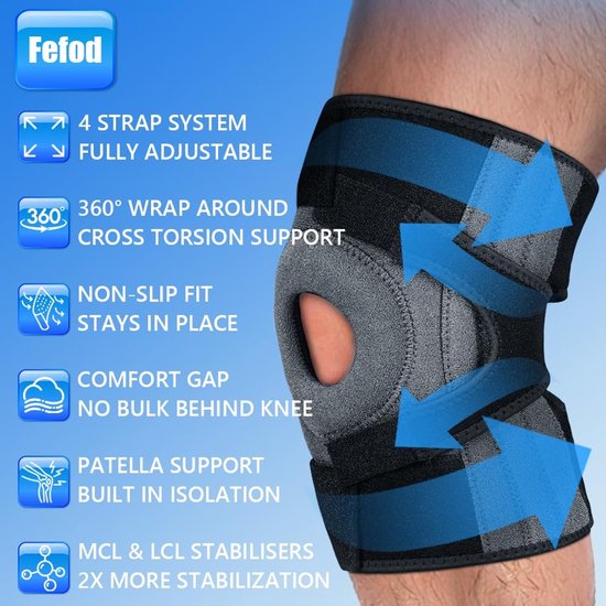 Verstelbare Kniebandage voor Mannen en Vrouwen, Ondersteuning met Zes Stabilisatoren en 360° Compressie, Ideaal voor Meniscus Scheuren, ACL Pijnverlichting en Artrose — afbeelding 2