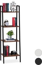 Relaxdays staand rek 4 etages - boekenrek - ladderrek - keuken - badkamer - plantenrek - Hout / zwart