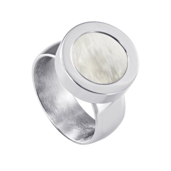 Quiges Ring de système de vis en acier inoxydable argenté brillant 16 mm avec coque beige interchangeable Mini pièce de 12 mm