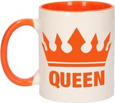 1x Koningsdag Queen beker / mok - oranje met wit - 300 ml keramiek - oranje bekers