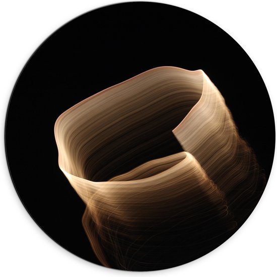 Dibond Muurcirkel - Beige en Bruine Abstracte Strepen tegen Zwarte Achtergrond - 70x70 cm Foto op Aluminium Muurcirkel (met ophangsysteem)