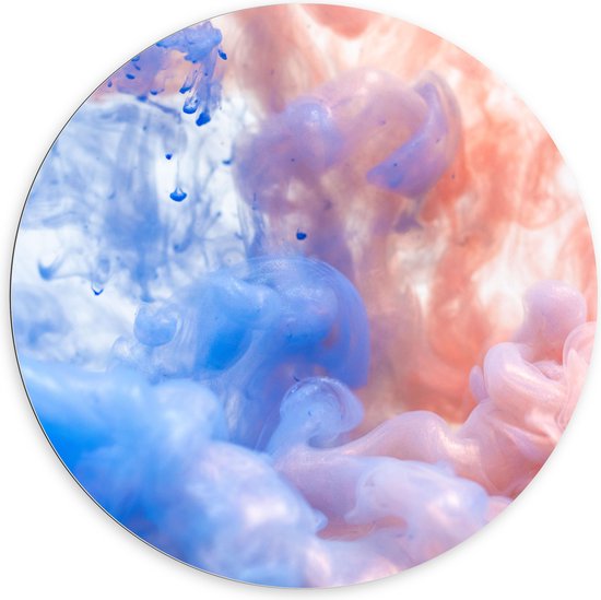 Dibond Muurcirkel - Blauwe en Oranje Rook tegen Witte Achtergrond - 100x100 cm Foto op Aluminium Muurcirkel (met ophangsysteem)
