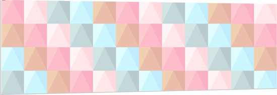 Acrylglas - Blokpatroon van Blauw, Bruin en Roze Vakken - 150x50 cm Foto op Acrylglas (Wanddecoratie op Acrylaat)