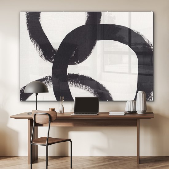 MuchoWow® Peinture sur verre 180x120 cm - Peinture sur verre acrylique - Abstrait - Formes - Zwart - Cercles - Photo sur verre - Peintures
