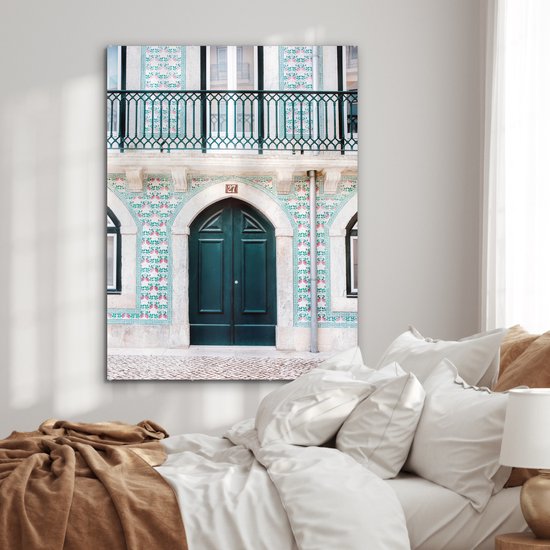 MuchoWow® Peinture sur verre 90x120 cm - Peinture sur verre acrylique - Porte - Bois - Vert - Maison - Photo sur verre - Peintures